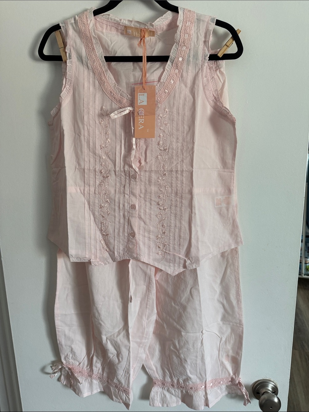 NWT La Cera 100% Cotton Sleeveless Bloomer Pajama Set Pink Small 1461-